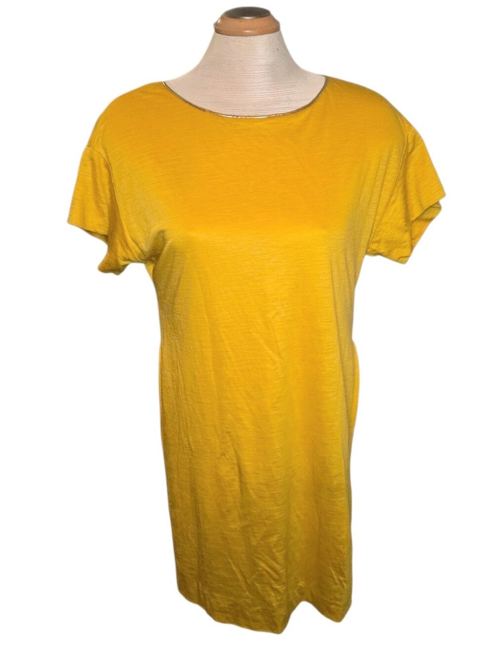 3.1 Philip Lim Yellow Ramie Sheath Dress With Pockets And Gold Neckline Size S